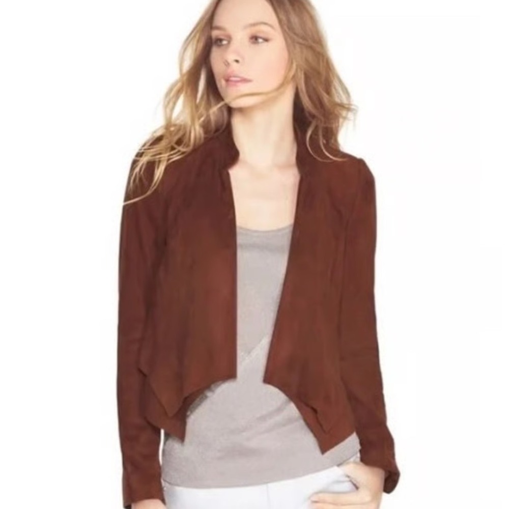 WHBM Rich Mahogany Suede Ruffle‎ Jacket Size XS | NWOT